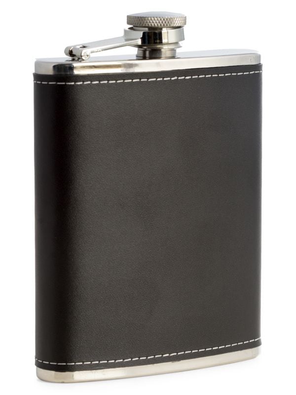 Stainless Steel Leather Flask-Black : 6 oz