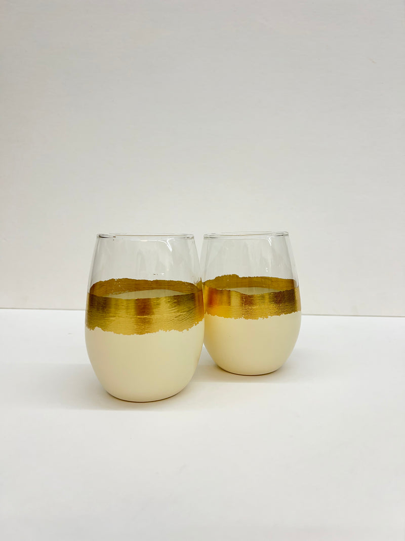 Vintage White Stemless Wine Cream Set of 2
