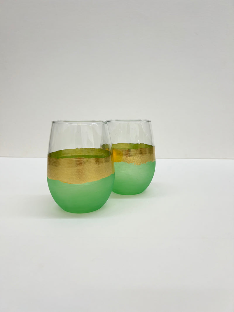 Seafoam Stemless Wine Glass Green Set of 2