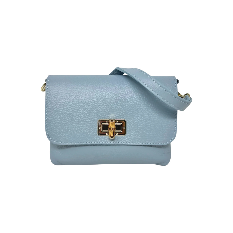 Light Blue Italian Leather Clutch & Crossbody