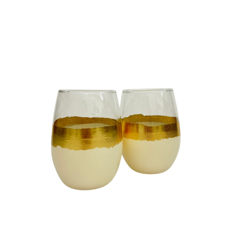 Vintage White Stemless Wine Cream Set of 2