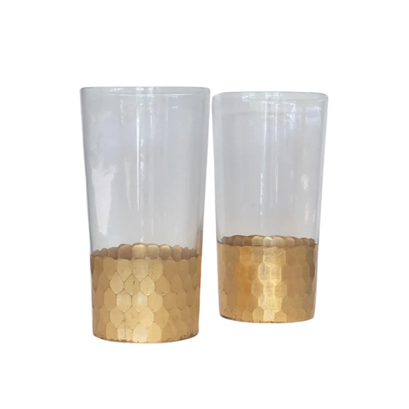 Fez Cut Gold Leaf Hi-Ball Glasses - Set of Two