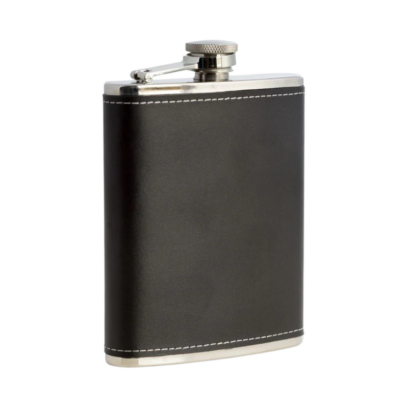 Stainless Steel Leather Flask-Black : 6 oz
