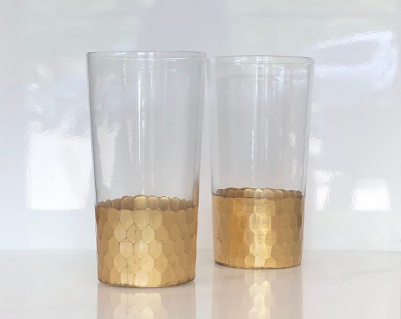 Fez Cut Gold Leaf Hi-Ball Glasses - Set of Two